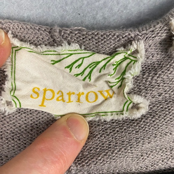 Sparrow Anthropologie Taupe Cotton Ruffle Open Front Cropped Cardigan Womens XL - Picture 4 of 8